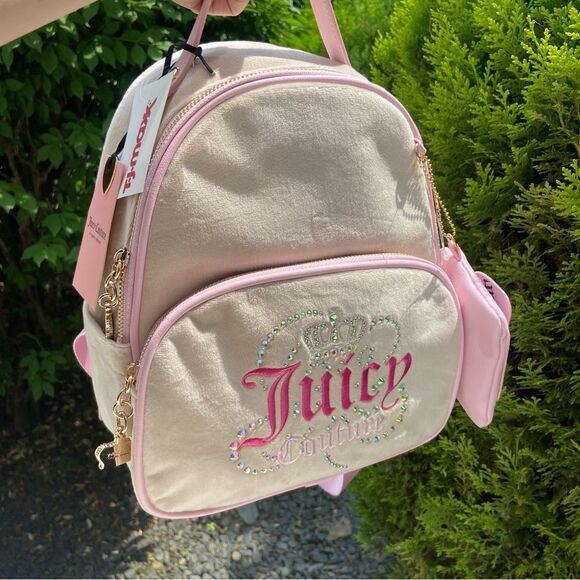 Juicy Couture Mini Backpack - Juicy Couture Cream and Pink Backpack - Crown Bag - Picture 1 of 12